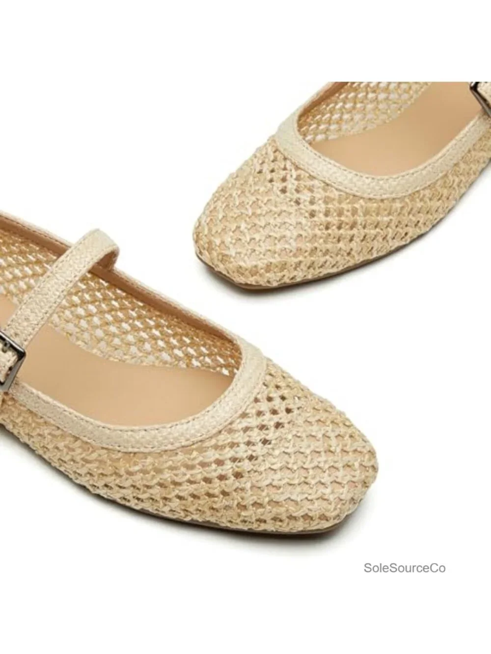 Woven Mary Jane Flats Women Dressy Ballet Flat Square Toe Adjustable Buckle